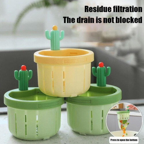 2PCS Cactus Kitchen Sink Drain Strainer, Self-Cleaning Press Automatic Dumping Basket, Lifting Filter Net, compatible with standard sinks 2