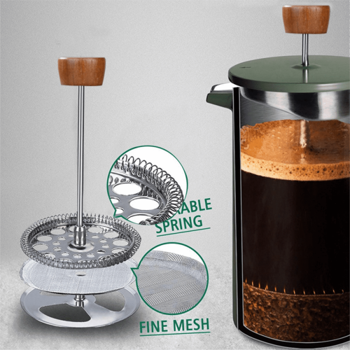Καφετιέρα French Press με λαβή από πραγματικό ξύλο, διπλή μόνωση τοιχώματος, για τσάι 2