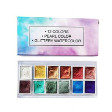 Jacenvly36/48Colors Glitter/Metallic Watercolor Kit en Iron Box, Juego de pintura sólida nacarada, compatible con papel de acuarela, ideal para