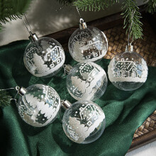 6 Stück/Box, 6 cm transparente, handbemalte Weihnachtskugeln, Schneebälle, Weihnachtsbaumschmuck, Fenster- und Deckendekoration