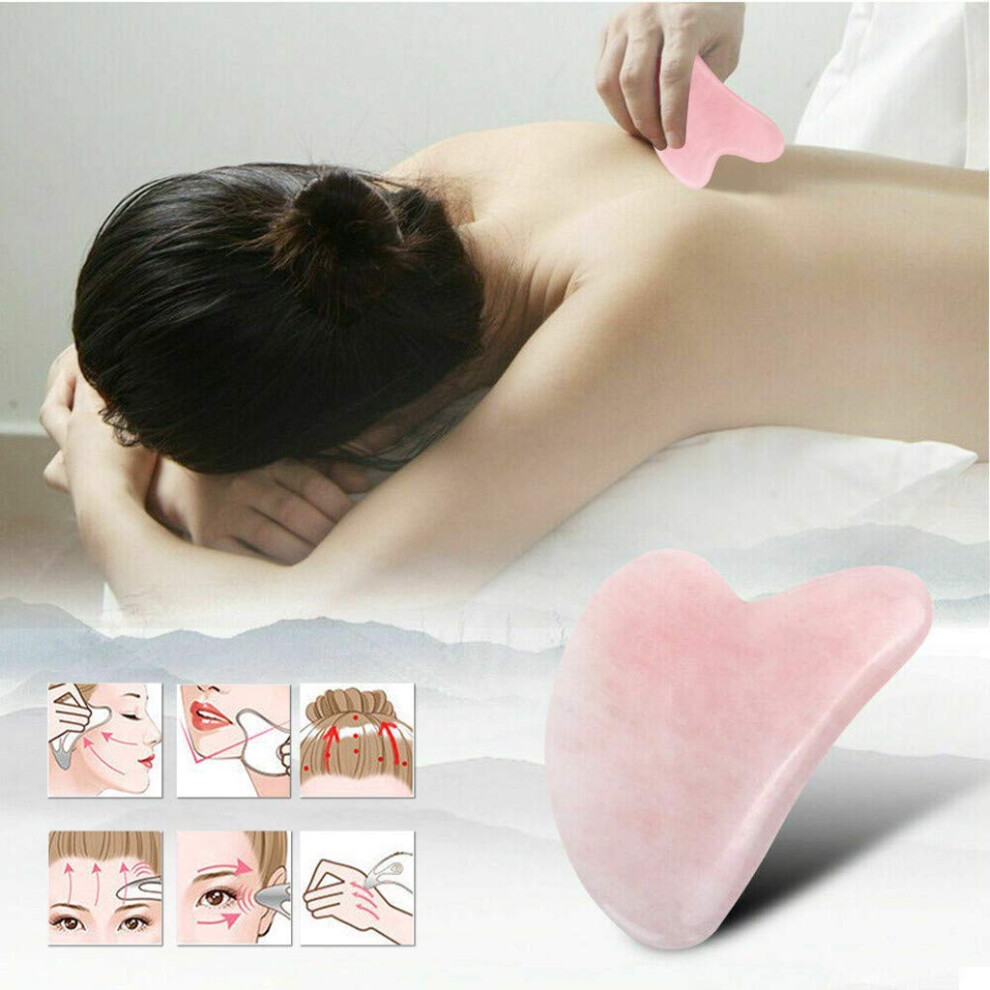 Pink Rose Quartz Gua Sha Facial Tool With Vshaped Contouring For Face Massage And Antiaging
