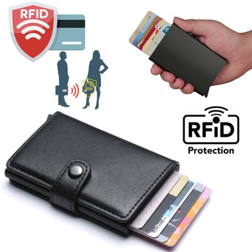 Schwarzes RFID-NFC-geschütztes Kartenetui für 5 Karten (Echtleder)