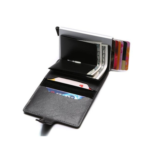 Schwarzes RFID-NFC-geschütztes Kartenetui für 5 Karten (Echtleder) 1