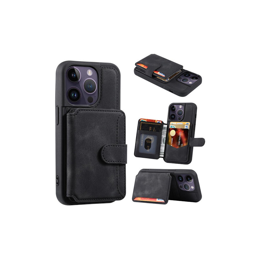 Skalo Compatible With Iphone 15 Pro Max Pu Leather Case With Wallet - Black 9423501328168