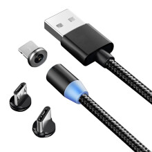 Cablu de încărcare magnetic 3-în-1 USB/Micro/Type-C/Lightning 1m Negru