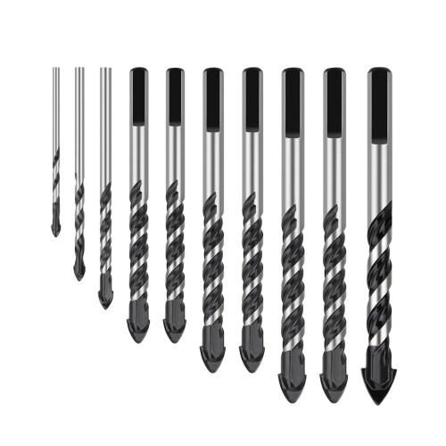 Juego de 10 brocas de punta de carburo resistente con mango triangular para hormigón, vidrio y bloques de cemento.