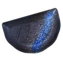 ONAPARTER Half Moon Disk Japanese Style Plate Half-moon Shaped Food Serving Dish Snack Flat Ceramic (Blue)
