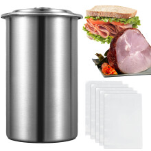 Qenwkxz Schinkenpresse mit Thermometer, Edelstahl 304, kompatibel mit Gefrierbeuteln, runde Form für Schweine-, Rind- und Lammfleisch