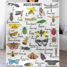 Couverture alphabet insectes colorés 127 x 152 cm, douce et confortable en polaire, légère et chaude, idéale pour canapé, lit ou fauteuil.