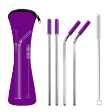 Reusable Stainless Steel Straw With Cleaning Brush and Travel Case Bags Eco Friendly Silicone Tips Metal Straws Drinking for 20 24 30 oz Tumblers