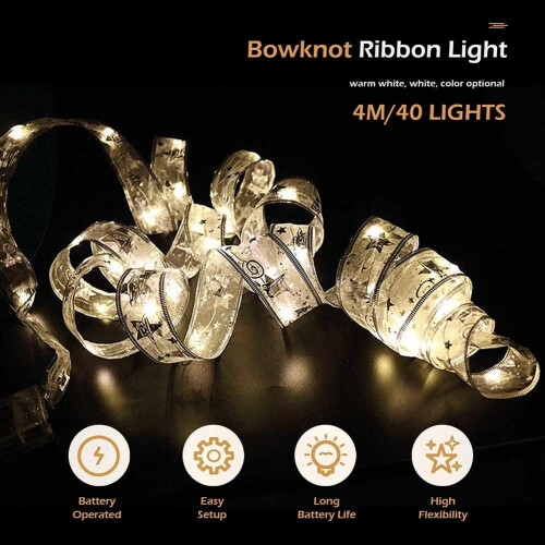 13ft40LED θερμά λευκά φώτα οργάντζας με κορδέλα, αδιάβροχα διακοσμητικά φώτα σε σχήμα 1