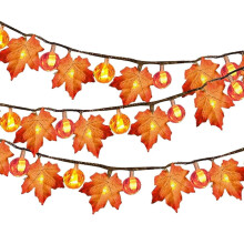 YINKUU LED Pompoen Esdoornblad Lantaarn Slinger Thanksgiving Halloween Kamer Tuin Decoratie Licht 1,65m/5,5ft 10LED-lampjes