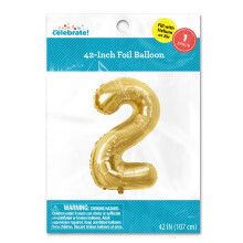 Ballon chiffre 2 en feuille d'or de 42 pouces pour célébrer