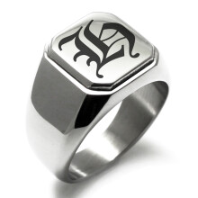 Anillo de sello pulido estilo motero con monograma inicial de la letra H en inglés antiguo, grabado en acero inoxidable.
