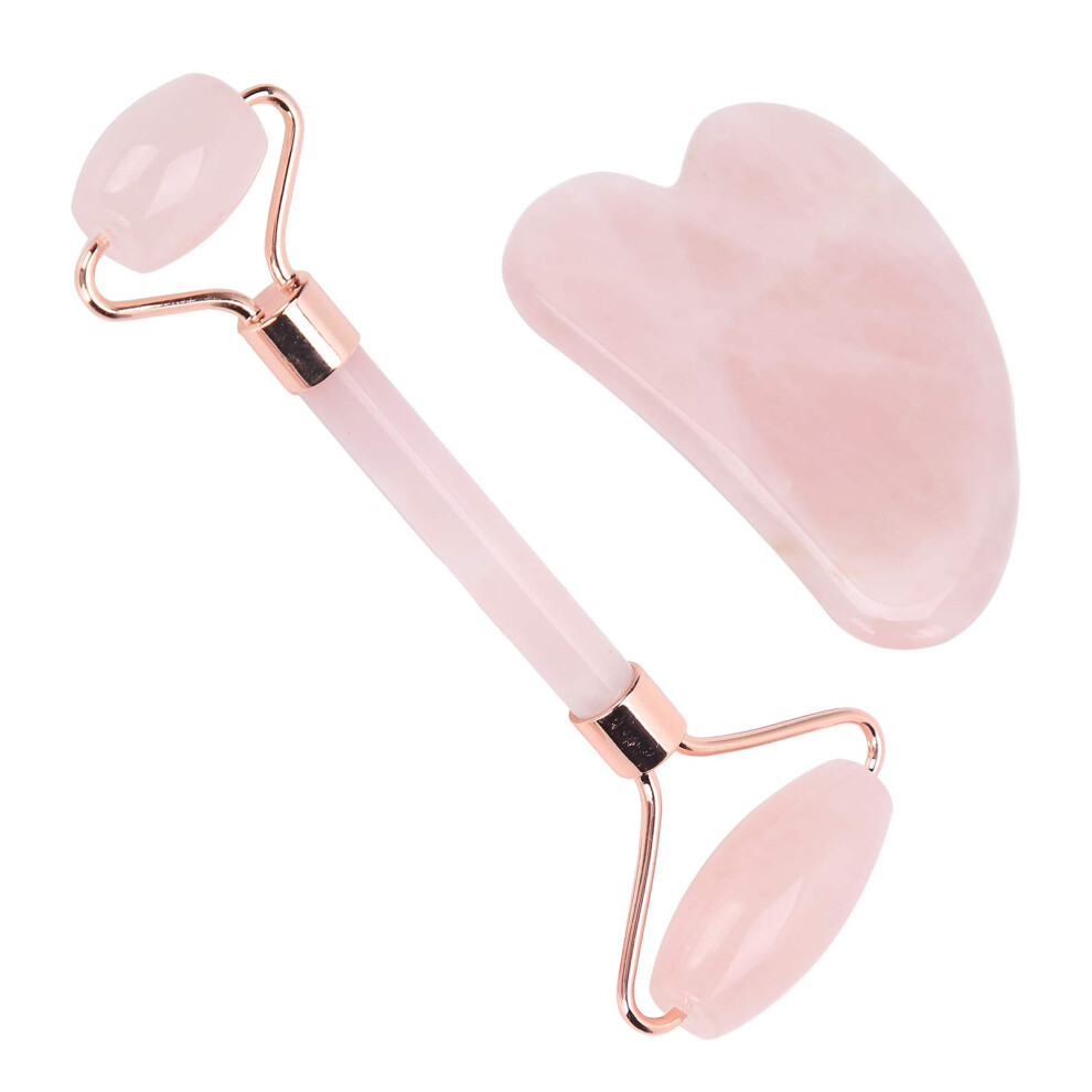 Rose Quartz Face Roller and Gua Sha for Anti Aging Facial Lifting and Sculpting Skincare