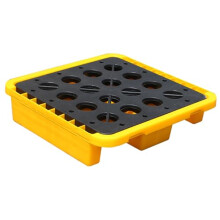 Leakproof Oil Spill Containment Tray with Drain Outlet, Stackable Heavy Duty Polyethylene Spill Pallet for Hazardous Materials 72x72x16CM