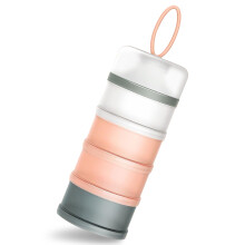 Queta Portable Infant Baby Powder Milk Dispenser, Stackable Boxes, 4 Layers Cereal/Food/Fruit/Snack Container Breastfeeding 480ml (Pink)