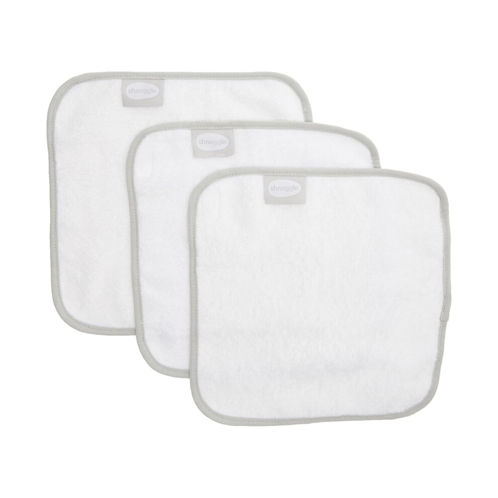 Shnuggle Baby Wash Cloths White | 3 Pack of Super Premium Soft Cloths | 26 x 26cm | Made from Natural Bamboo Cotton | Perfect for Sensitive Skin