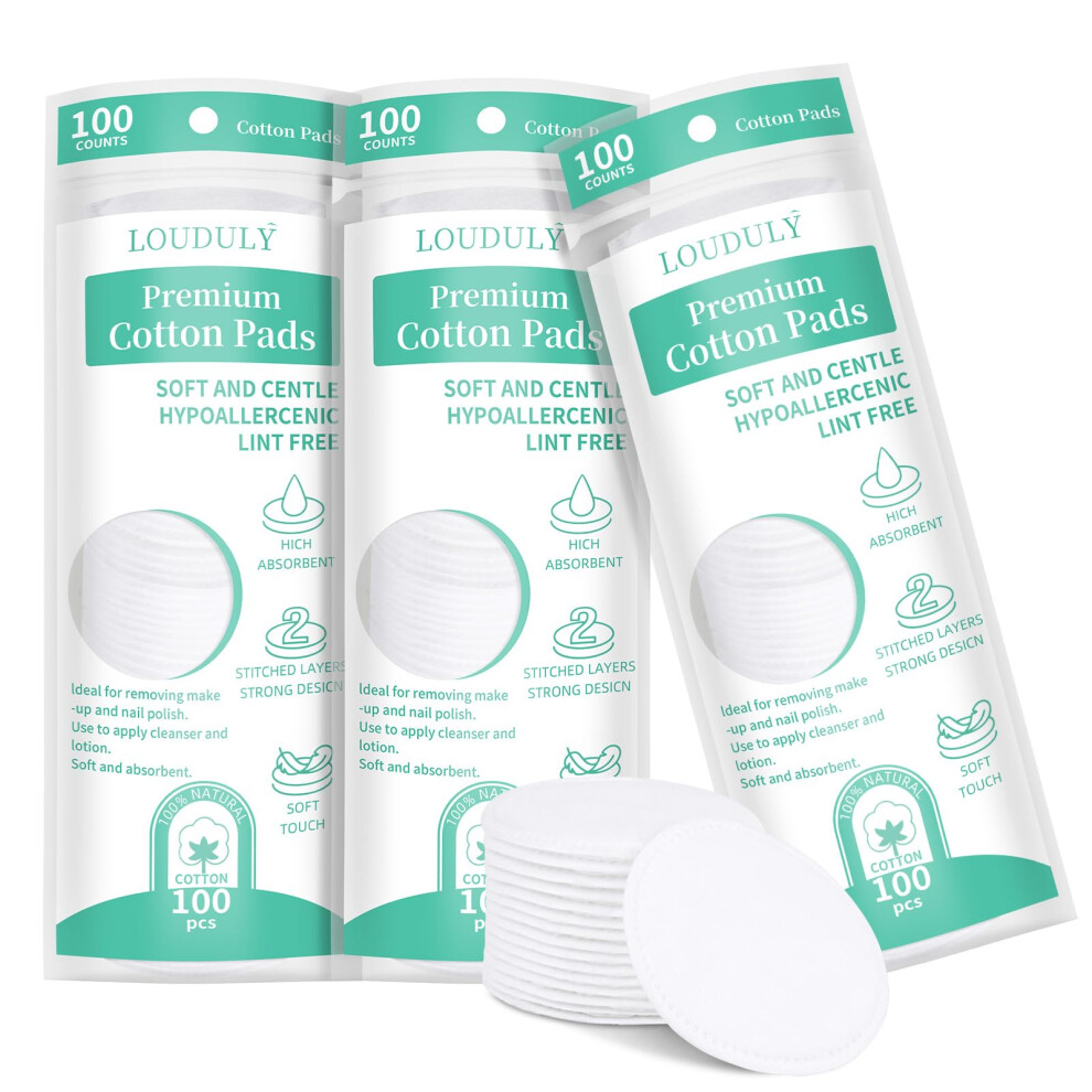 Lophe Cotton Wool Round Pads, 300 Count Soft & Gentle Cotton Pads Absorbent Cosmetic Pads For Face Nails Makeup Removal & Skincare Manicure