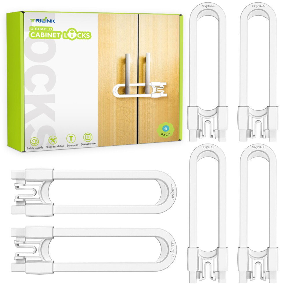 Trilink 6 Pack Reusable Cupboard Locks For Children, U-Shaped Baby Proofing Child Safety Locks For Kitchen Cupboard, Door, Cabinet, Closet, Fridge, Knob Hand