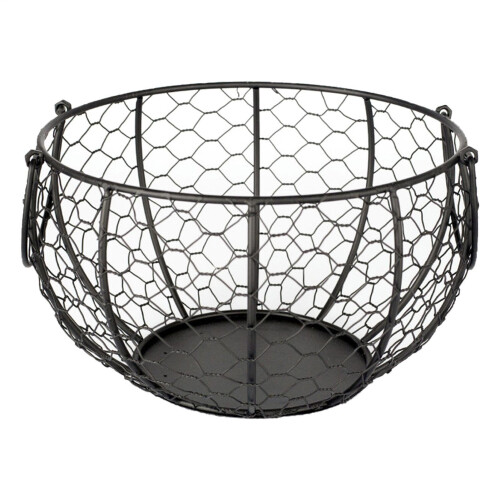 Rustic Farmhouse Wire Egg Basket with Handle for Kitchen and Farm Storage