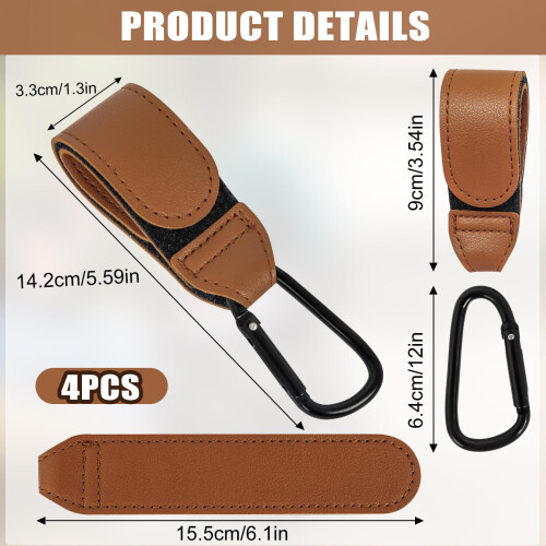 4 Pcs Leather Buggy Clips,Pram Hook Clip,Pram Rock 1