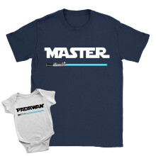 Master + Padawan Duo Babygrow and T-Shirt 18-24m Babygrow | XL T-Shirt White + Navy Star New Baby Arrival Father Gift Wars