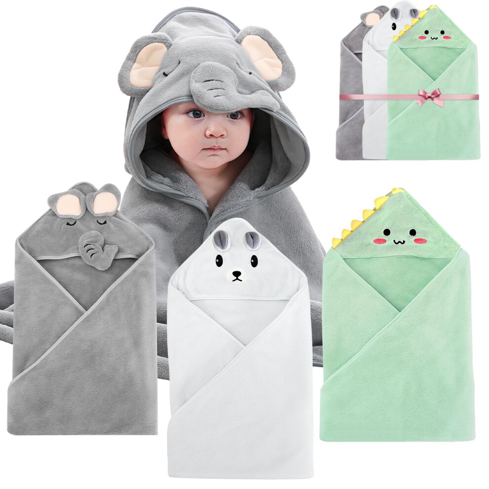 Abnaok 3 Pcs Hooded Baby Towels, Ultra Soft Newborn Towel