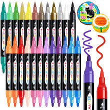 TBC The Best Crafts 24 Colors Dual Tip Acrylic Paint Markers,Waterproof, Non-Toxic, odorless, Suitable for Paper, Pottery, Stones, Backpacks, Glass,