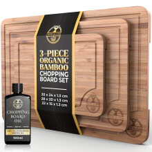 Deer & Oak 3-Piece Bamboo Chopping Board Set & Mineral Oil Bundle,