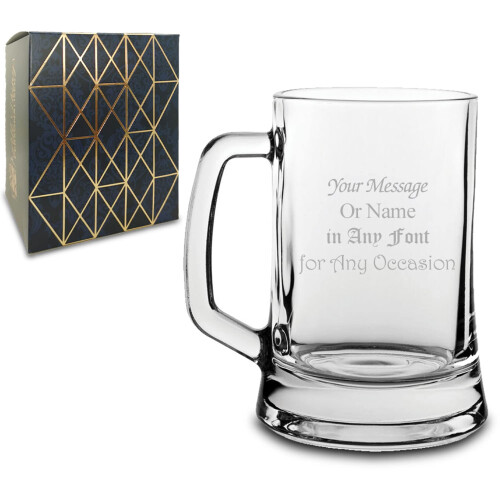 Personalised Engraved Glass Beer Stein, Personalise with Any Message