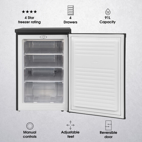 Abode Under Counter Freezer 55cm Wide Freestanding Black 91 Litre 2