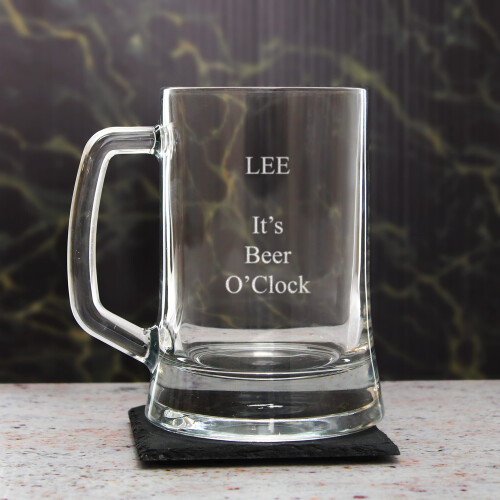 Personalised Engraved Glass Beer Stein, Personalise with Any Message 2