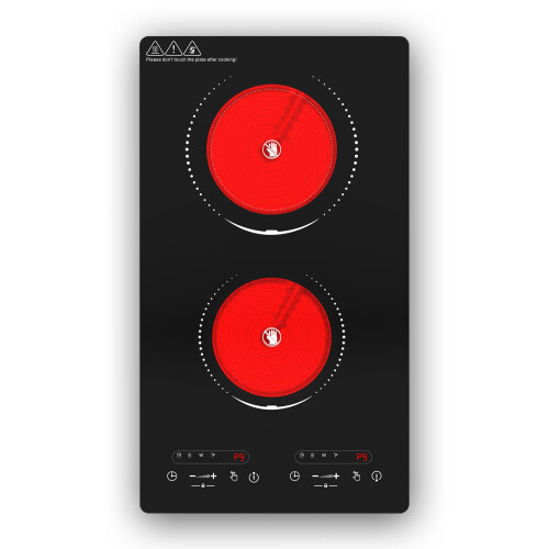 VBGK Double Ceramic Hob 3000W, Plug in 2 Ring Electric Hob with LCD