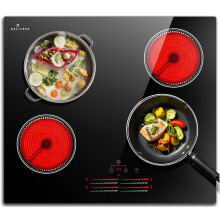 DELITEER Ceramic Hob 4 Zone, Electric Hob 60cm, 6000W, Built-in