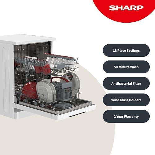 Sharp SHARP QW-NA1CF47EW, Freestanding, Dishwasher, 13 Place Settings, 2