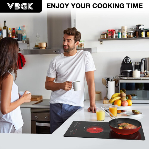 VBGK Double Ceramic Hob 3000W, Plug in 2 Ring Electric Hob with LCD 1
