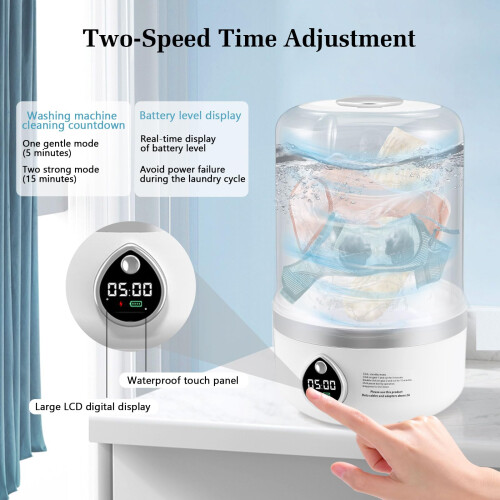 Portable Washing Machine, 1.5L Capacity 3600MH Wireless Rechargeable 1
