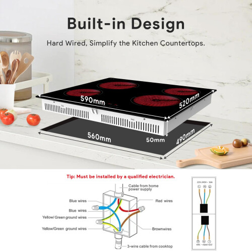 Cazooo Ceramic Hob, 60cm Built-in Electric Cooktop with Touch 2
