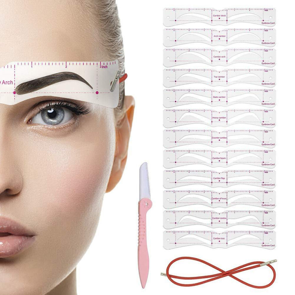 Eyebrow Stencil Kit with Elastic Strap, 12 Styles Reusable Templates for Symmetrical Brows