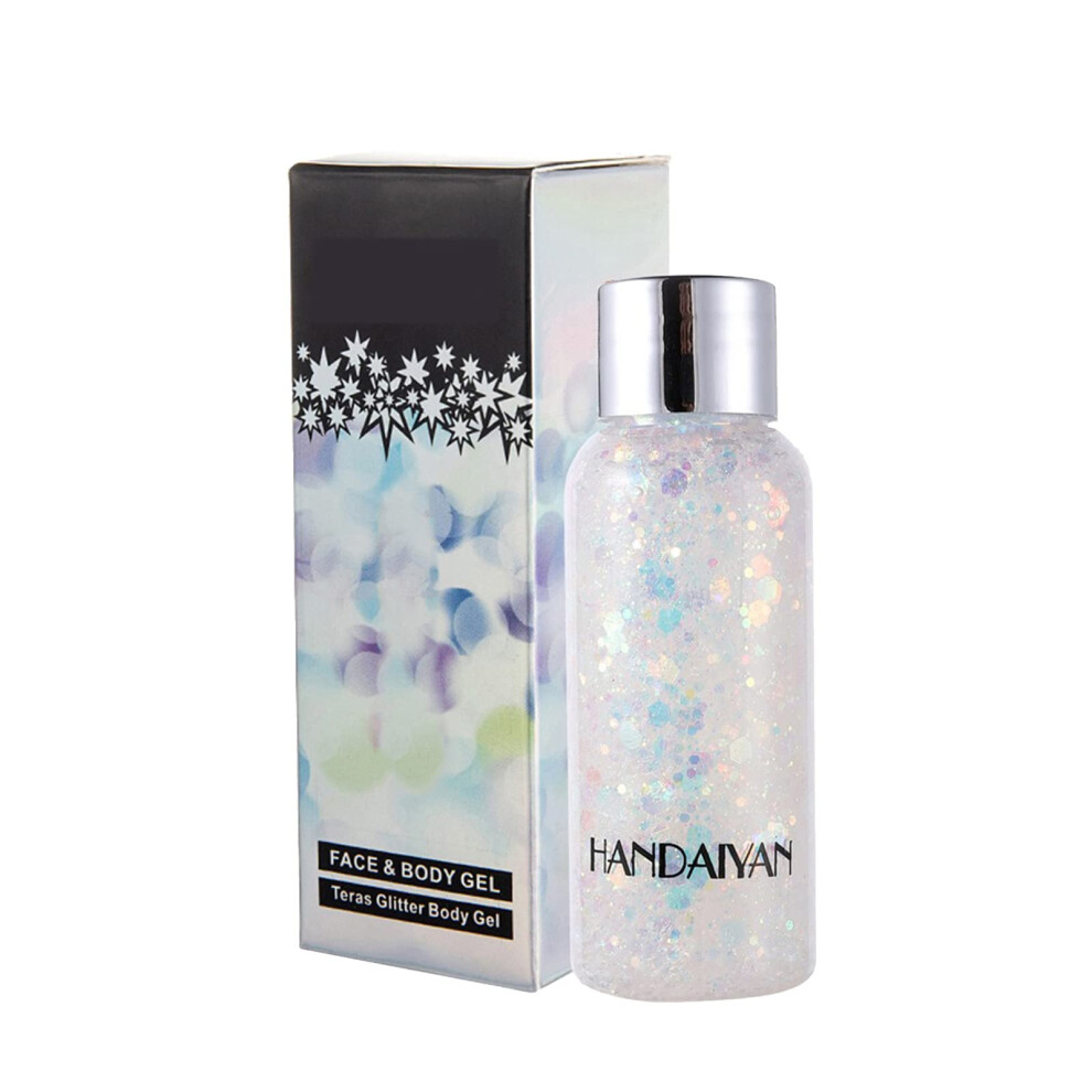White Body Glitter Gel With Holographic Mermaid Sequins, Chunky Glitter For Face And Body Festival Makeup