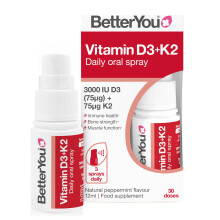 BetterYou Vitamin D3 K2 Oral Spray, Fast Acting Vitamin D 3000 IU + Vitamin K2 (MK7) Supplement, Supports Bones, Teeth, Immune System &