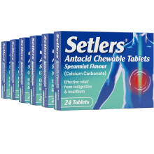 Setlers Antacid Chewable Tablets, Spearmint Flavour, 144 Tablets (6 x 24 Pack), Contains Calcium Carbonate, Effective Relief from