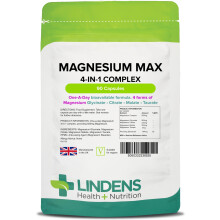 Lindens - Magnesium Max 4-in-1 Complex, 90 Caps - 1 a Day, UK Made - Muscle Support, Bone Health & Energy Boost - Magnesium Glycinate,