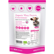 PINK SUN Organic Whey Protein Concentrate Powder Unflavoured 1kg (80% Protein with BCAA) Soy Free Grass Fed Gluten Free No Additives