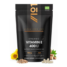 Organic Vitamin E 400IU – Plant Based from Sunflower Seed Oil & Cassava Root – 60 Vegan Capsules – Resealable and Recyclable Pouch by