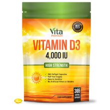 Vitamin D 4,000 IU Softgels, Maximum Strength Vitamin D3 Supplement, 365 Easy to Swallow Softgels (Not Tablets) - Full Year Supply