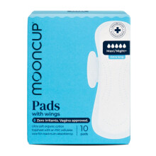 Mooncup Maxi/Night+ Flow Pads with Wings, Ultra Soft Organic Cotton, 10 Pads