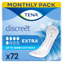 TENA Discreet Extra, 72 Incontinence Pads (12 x 6 packs) Individually Wrapped, for Women with Medium Bladder Weakness, Incontinence and
