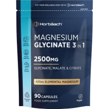 Magnesium Glycinate 3-in-1 Complex - 2500mg Supplements as Bisglycinate, Citrate & Malate | 90 Vegan Capsules, Triple High Absorption 425mg